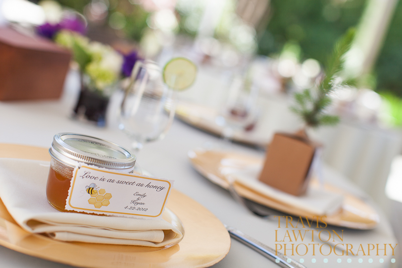 Pure honey was used as party favors for the wedding